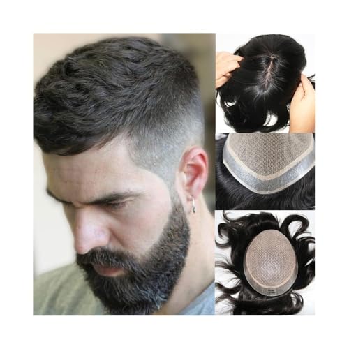 Toupet für Männerhaar Herren-Toupet, indisches Echthaar, Seidenbasis mit PU-Haut drumherum, natürliches Aussehen Unsichtbares und atmungsaktives Haartoupet für Män(6x8) von ZXFIYTBH
