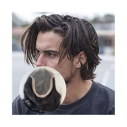 Toupet für Männerhaar Indisches Echthaarsystem, 6 x 8 Zoll Spitze mit PU-Basis, Herren-Toupet, männliche Haarprothese, 9 Zoll, natürliches schwarzes Haar, Herren-Toupet, 130% Dichte Unsichtbares und von ZXFIYTBH