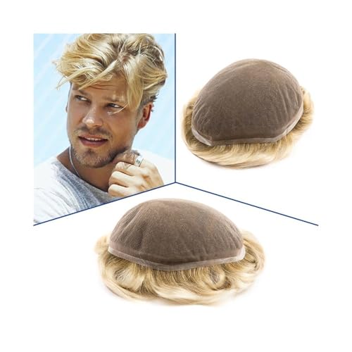 Toupet für Männerhaar T4/613 Blonde Echthaar-Systeme Volle französische Spitze Männer Toupet Atmungsaktive männliche Kapillarprothese Unsichtbares und atmungsaktives Haartoupet für Män von ZXFIYTBH