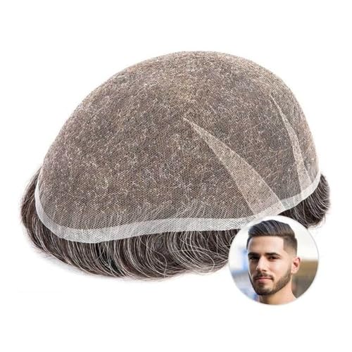 Toupet für Männerhaar Toupet for Männer, Echthaar, 20,3 x 25,4 cm, weiche Schweizer Spitze, männliche Haarprothese, 90% Dichte, indisches Remy-Haar, atmungsaktive Vollspitzen-Haarsystemeinheit Unsich von ZXFIYTBH