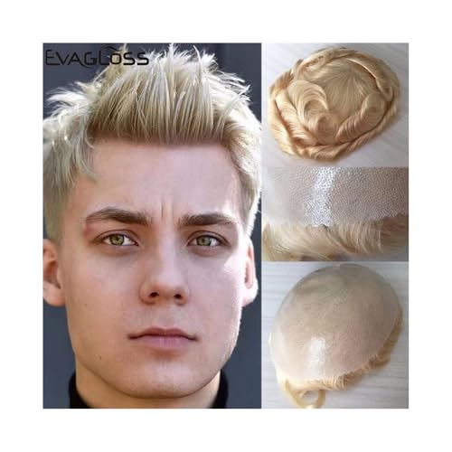 Toupet für Männerhaar Toupet for Männer, Haarteil, Voll-PU-Hautbasis, Doppelknoten-Haarsystem-Ersatz, natürlich aussehende indische Echthaareinheiten for Männer (613# Blond) Unsichtbares und atmungsak von ZXFIYTBH