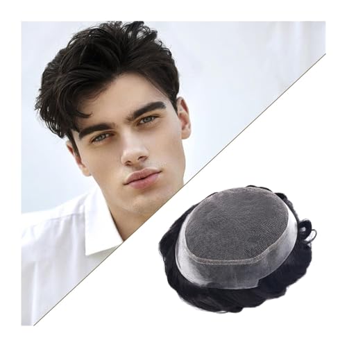 Toupet für Männerhaar Toupet for Männer aus menschlichem Haar, Australien, Schweizer Spitze, natürlicher Haaransatz, Haut, PU und Spitze, Kapillarprothese for Männer, männliche Perücke, Haarsystem Uns von ZXFIYTBH