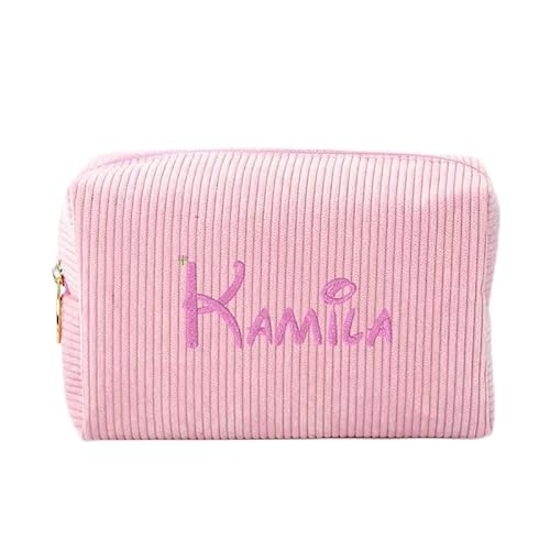 ZXH Personalisierte Stickerei Kulturbeutel Tragbare Cord Brautjungferntasche Custom Name Reiselemäppchen Kosmetikset für Frauen Mädchen Personalisierte Geschenk, Rosa von ZXH