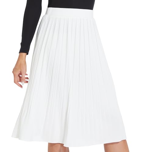 ZXIHZF Klassischer Midirock für Damen, Chiffon, fließend, plissiert, Weiss/opulenter Garten, Klein von ZXIHZF