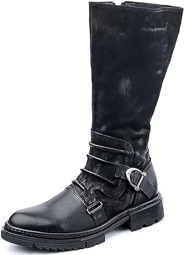 ZXINXIN Kniehohe Herrenstiefel, Leder-Retro-Reitstiefel mit Metallschnalle, mehrere Größen, Warrior Knight-Schuhe,48,Black ZXINXIN Kniehohe Herrenstiefel, Leder-Retro-Reitstiefel mit Metallschnalle, mehrere Größen, Warrior Knight-Schuhe,48,Black von ZXINXIN