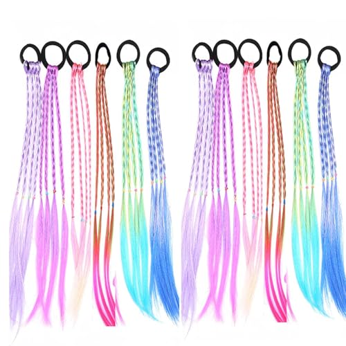 12-Teilige Haarstr ä Hnen Kinder, Einzigartig Gestaltete Flechtmaschine Haare Kinder, WunderschöN GefäRbt Haarverla ä Ngerung Mit Gummiband, Geeignet FüR Haarstyling von ZXJLWR