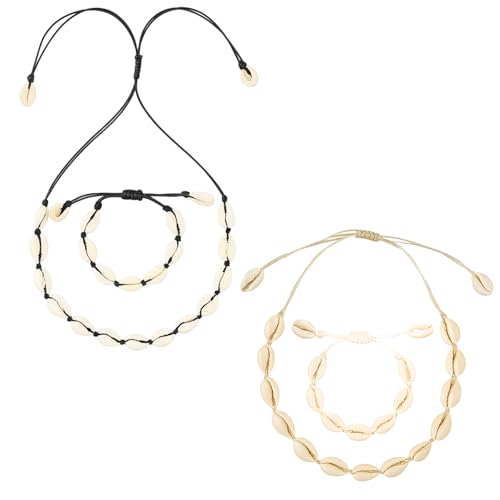 ZXJLWR Muschelkette, 2er Set Muschelketten und Armbänder, Natürliche Muscheln, Elegante Schmuckstücke für Damen, Verstellbare Länge 16-28 cm und 80 cm von ZXJLWR