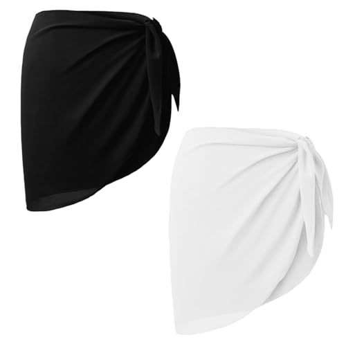 ZXJLWR 2 Stück Chiffon Strandtuch für Strand und Pool, Pareo Damen Strand, Elegantes Strandkleid für Urlaub und Party, 135cm-175cm (Schwarz + Weiß) von ZXJLWR