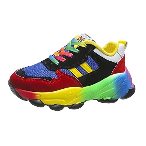 Regenbogen-Schuh-Trainer für Frauen, leichte Bunte Sportschuhe Straße Mode Dicke Sohle Laufen Turnschuhe (Color : Blue, Size : 35 EU) von ZXM