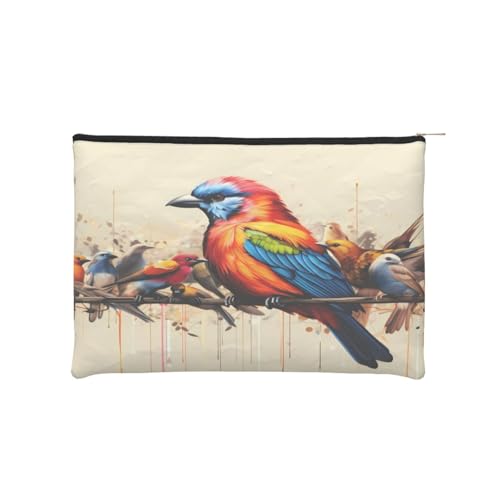 Bunte Vogel wiederverwendbare Papier-Kosmetiktasche, wasserdicht und leicht, für Reisen, Schule und den täglichen Gebrauch, Volldruck-Design, Damen, Studenten, umweltfreundlich, Schwarz von ZXMDZTSS