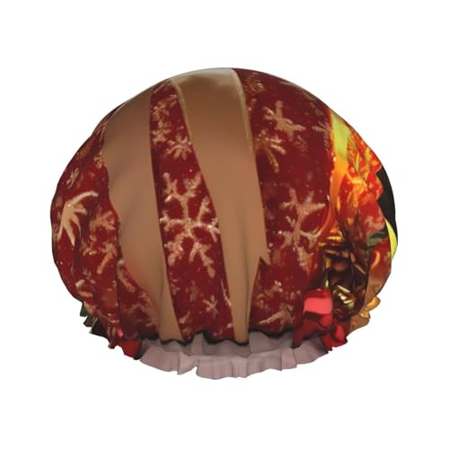 Christmas Box – Print Extra große wasserdichte Duschhaube – doppellagiger Schutz für langes/lockiges Haar – wiederverwendbar und reisefreundlich von ZXMDZTSS