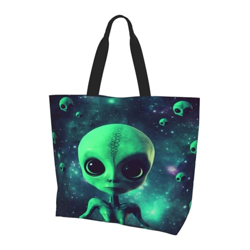 Green Alien – Print Damen Große Tragetasche Wasserabweisend Leicht Für Einkaufen Arbeit Pendeln von ZXMDZTSS