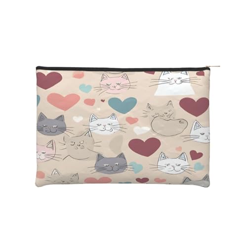 Happy Walking Kitty Wiederverwendbare Kosmetiktasche aus Papier, wasserdicht und leicht, für Reisen, Schule und den täglichen Gebrauch, Volldruck-Design, Damen, Studenten, umweltbewusst, Schwarz von ZXMDZTSS