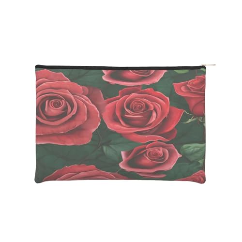 Red Rose Wiederverwendbare Kosmetiktasche aus Papier, wasserdicht und leicht, für Reisen, Schule und den täglichen Gebrauch, Volldruck-Design, Damen, Studenten, umweltbewusst, Schwarz , Einheitsgröße von ZXMDZTSS