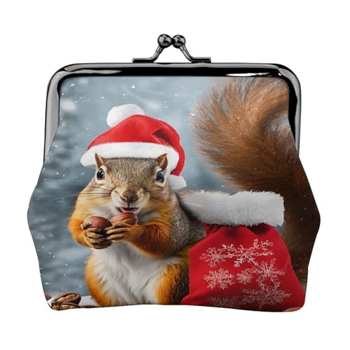 Weihnachten Eichhörnchen - Druck Damen Kompakte Münzbörse mit Schloss Wasserdicht für Reisegeschenke, Schwarz , Einheitsgröße, Lässiger Tagesrucksack von ZXMDZTSS