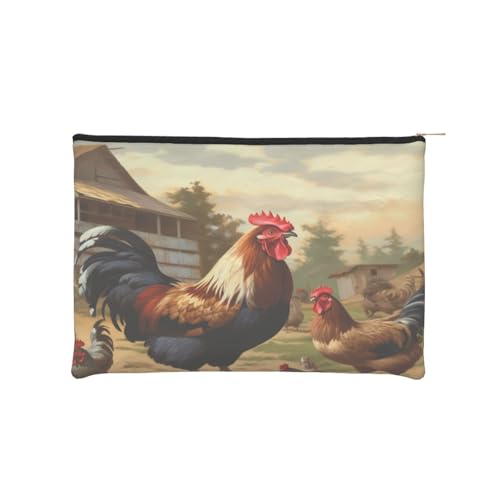 Wiederverwendbare Papier-Kosmetiktasche mit Bauernhofdruck, Huhn und Hahn, wasserdicht und leicht, für Reisen, Schule und den täglichen Gebrauch, Volldruck-Design, Damen, Studenten, umweltbewusst Wiederverwendbare Papier-Kosmetiktasche mit Bauernhofdruck, Huhn und Hahn, wasserdicht und leicht, für Reisen, Schule und den täglichen Gebrauch, Volldruck-Design, Damen, Studenten, umweltbewusst von ZXMDZTSS
