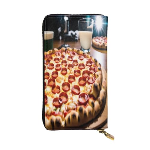ZXMDZTSS (Big Pizza) Print Damen Leder Reißverschluss Geldbörse 12 Kartenfächer Münzfach für Reisen/Geschenke, Schwarz , Einheitsgröße von ZXMDZTSS