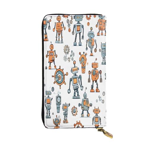 ZXMDZTSS (Cute Cartoon Roboter) Print Damen Leder Reißverschluss Geldbörse 12 Kartenfächer Münzfach für Reisen/Geschenke, Schwarz , Einheitsgröße von ZXMDZTSS