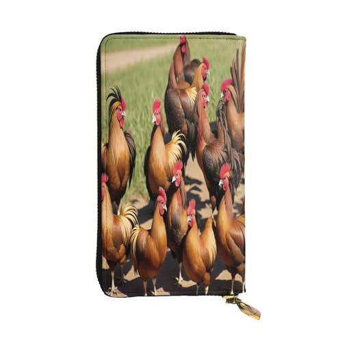 ZXMDZTSS (Farm Rooster Pattern) Print Damen Leder Reißverschluss Geldbörse 12 Kartenfächer Münzfach für Reisen/Geschenke, Schwarz , Einheitsgröße von ZXMDZTSS