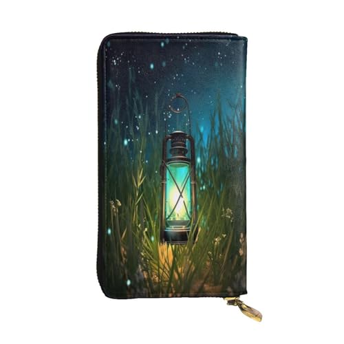ZXMDZTSS (Fireflies and Lantern) Print Women Leather Zip Wallet 12 Card Slots Coin Pocket for Travel/Gifts, Schwarz , Einheitsgröße von ZXMDZTSS