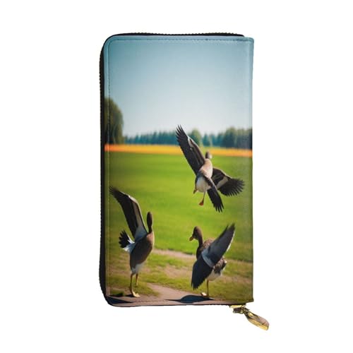 ZXMDZTSS (Flying Wild Duck) Print Damen Leder Reißverschluss Geldbörse 12 Kartenfächer Münzfach für Reisen/Geschenke, Schwarz , Einheitsgröße von ZXMDZTSS