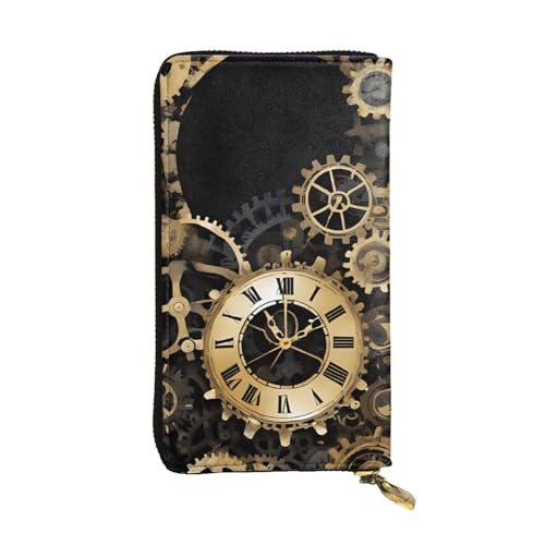 ZXMDZTSS (Gears Clock Bronze Century) Print Damen Leder Reißverschluss Geldbörse 12 Kartenfächer Münzfach für Reisen/Geschenke, Schwarz , Einheitsgröße von ZXMDZTSS
