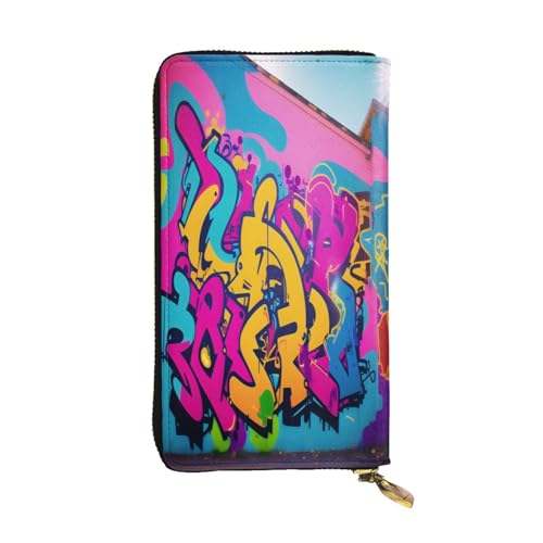 ZXMDZTSS (Graffiti Wall) Print Damen Leder Reißverschluss Geldbörse 12 Kartenfächer Münzfach für Reisen/Geschenke, Schwarz , Einheitsgröße von ZXMDZTSS
