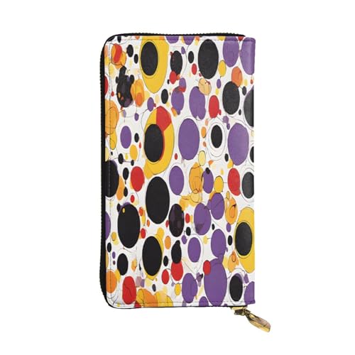 ZXMDZTSS (Mid Century Modern Retro mit Tropfenformen) Druck Damen Leder Reißverschluss Geldbörse 12 Kartenfächer Münzfach für Reisen/Geschenke, Schwarz , Einheitsgröße von ZXMDZTSS