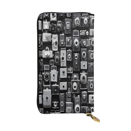 ZXMDZTSS (Retro Cool Camera Collection) Print Damen Leder Reißverschluss Geldbörse 12 Kartenfächer Münzfach für Reisen/Geschenke, Schwarz , Einheitsgröße von ZXMDZTSS