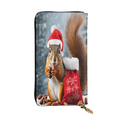 ZXMDZTSS (Weihnachten Eichhörnchen) Druck Damen Leder Reißverschluss Geldbörse 12 Kartenfächer Münzfach für Reisen/Geschenke, Schwarz , Einheitsgröße von ZXMDZTSS