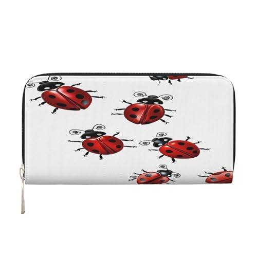 ZXMDZTSS Art Ladybug Tracks Print – Echtes Leder Damen Geldbörse mit Reißverschluss und Handyfach – Stilvolle Clutch-Geldbörse für den täglichen Gebrauch, Reisen & Geschenke (20,1 cm Handheld-Design), von ZXMDZTSS