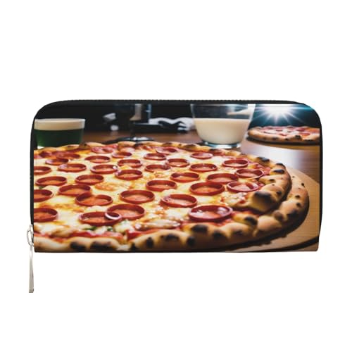 ZXMDZTSS Big Pizza Damen-Geldbörse aus echtem Leder mit Reißverschluss und Handyfach, stilvolle Clutch-Geldbörse für den täglichen Gebrauch, Reisen und Geschenke (20,1 cm Handheld-Design), Schwarz , von ZXMDZTSS