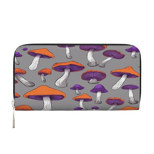 ZXMDZTSS Bright Mushrooms Art Damen-Geldbörse mit Reißverschluss und Handyfach, stilvolle Clutch-Geldbörse für den täglichen Gebrauch, Reisen und Geschenke (20,1 cm Handheld-Design), Schwarz , von ZXMDZTSS