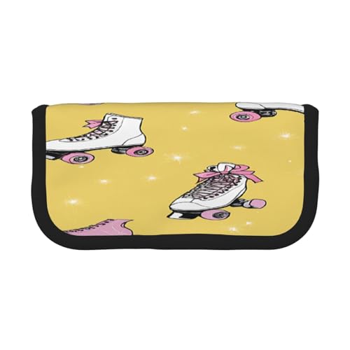 ZXMDZTSS Bunte Rollschuhe – Leinen-Federmäppchen – stilvolles zweifarbiges Design | Make-up- und Schreibwaren-Organizer für Schule, Reisen, Schwarz , Einheitsgröße, Reisetasche von ZXMDZTSS