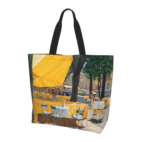 ZXMDZTSS Cafe Terrace at Night – Print Damen Große Tragetasche Wasserabweisend Leicht Für Einkaufen Arbeit Pendeln von ZXMDZTSS