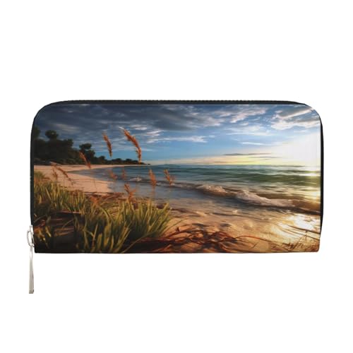 ZXMDZTSS Calm Coastal Scene Damen-Geldbörse aus echtem Leder mit Reißverschluss und Handyfach, stilvolle Clutch-Geldbörse für den täglichen Gebrauch, Reisen und Geschenke (20,1 cm Handheld-Design), von ZXMDZTSS