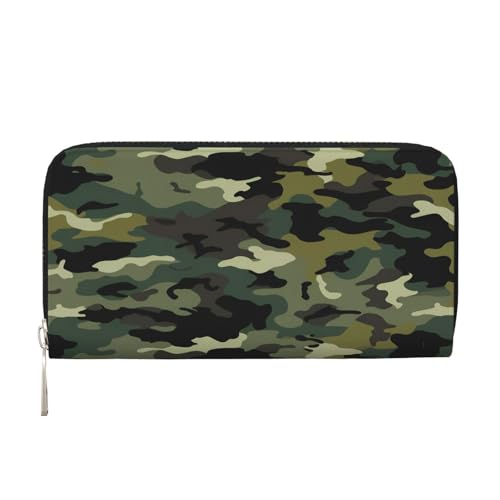 ZXMDZTSS Camouflage-Muster – Echtes Leder Damen Geldbörse mit Reißverschluss und Handyfach – stilvolle Clutch-Geldbörse für den täglichen Gebrauch, Reisen und Geschenke (20,1 cm Handheld-Design), von ZXMDZTSS