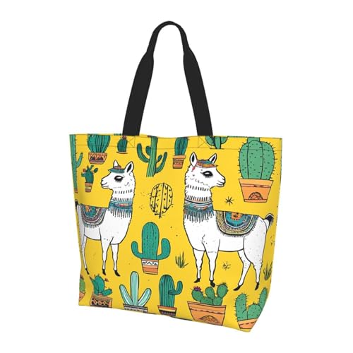 ZXMDZTSS Cartoon Alpaka Cute Animal Print Damen Große Tote Bag Wasserabweisend Leicht Für Einkaufen Arbeit Pendeln von ZXMDZTSS