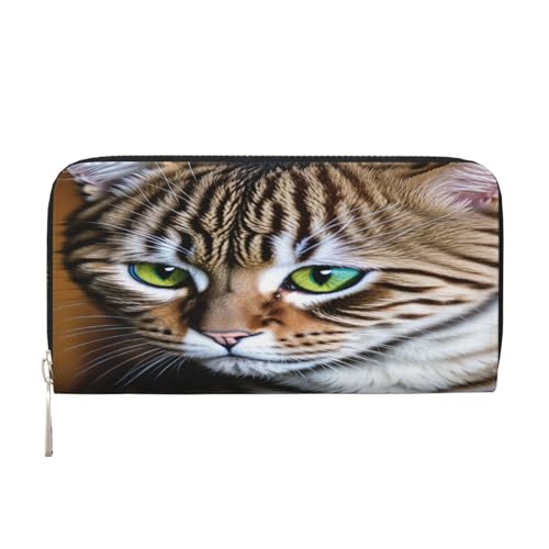 ZXMDZTSS Cat Damen-Geldbörse aus echtem Leder mit Reißverschluss und Handyfach, stilvolle Clutch-Geldbörse für den täglichen Gebrauch, Reisen und Geschenke (20,1 cm Handheld-Design), Schwarz , von ZXMDZTSS
