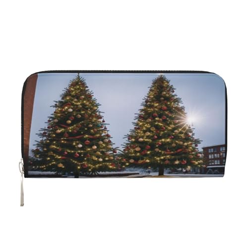 ZXMDZTSS Christmas Trees Damen-Geldbörse aus echtem Leder mit Reißverschluss und Handyfach, stilvolle Clutch-Geldbörse für den täglichen Gebrauch, Reisen und Geschenke (20,1 cm Handheld-Design), von ZXMDZTSS