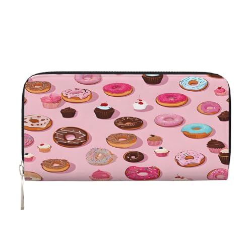 ZXMDZTSS Cupcakes Donuts Muffins Sugar – Echtes Leder Damen Geldbörse mit Reißverschluss und Handyfach – stilvolle Clutch-Geldbörse für den täglichen Gebrauch, Reisen & Geschenke (20,1 cm von ZXMDZTSS