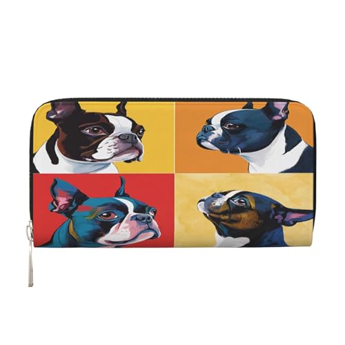 ZXMDZTSS Cute Pug Damen-Geldbörse mit Reißverschluss, Echtleder, mit Handyfach, stilvolle Clutch-Geldbörse für den täglichen Gebrauch, Reisen und Geschenke (20,1 cm Handheld-Design), Schwarz , von ZXMDZTSS