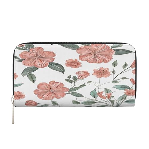 ZXMDZTSS Damen-Geldbörse mit Hawaii-Blumendruck, echtes Leder, mit Reißverschluss, mit Handyfach, stilvolle Clutch-Geldbörse für den täglichen Gebrauch, Reisen und Geschenke (20,1 cm Handheld-Design), von ZXMDZTSS