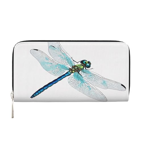 ZXMDZTSS Damen-Geldbörse mit Libellen-Aufdruck, echtes Leder, mit Reißverschluss, mit Handyfach, stilvolle Clutch-Geldbörse für den täglichen Gebrauch, Reisen und Geschenke (20,1 cm Handheld-Design), von ZXMDZTSS