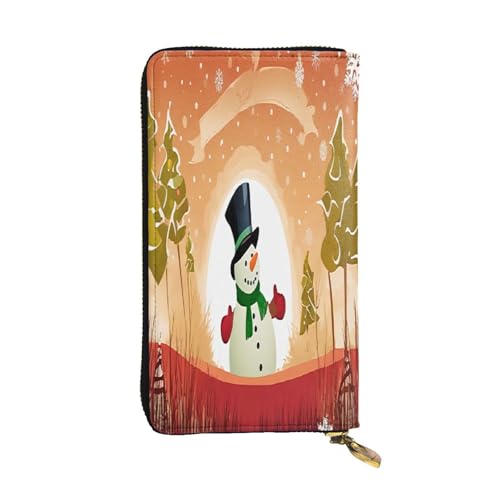 ZXMDZTSS Damen-Geldbörse mit Weihnachts-Schneemann-Motiv, Leder, Reißverschluss, 12 Kartenfächer, Münzfach für Reisen/Geschenke, Schwarz , Einheitsgröße von ZXMDZTSS