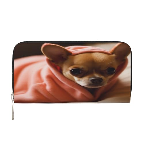ZXMDZTSS Depressed Chihuahua Damen-Geldbörse mit Reißverschluss und Handyfach, stilvolle Clutch-Geldbörse für den täglichen Gebrauch, Reisen und Geschenke (20,1 cm Handheld-Design), Schwarz , von ZXMDZTSS