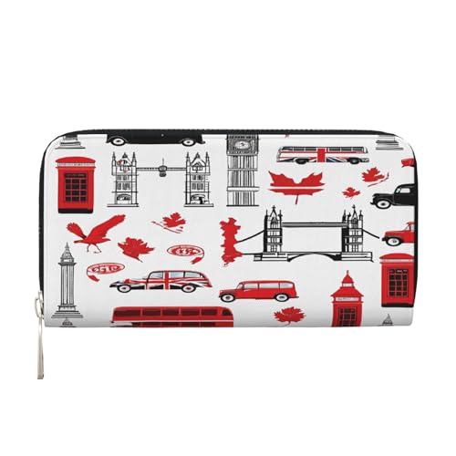 ZXMDZTSS England Symbols Damen-Geldbörse aus echtem Leder mit Reißverschluss und Handyfach, stilvolle Clutch-Geldbörse für den täglichen Gebrauch, Reisen und Geschenke (20,1 cm Handheld-Design), von ZXMDZTSS