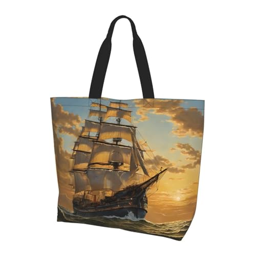ZXMDZTSS Fantasy Piratenschiff – Print Damen Große Tragetasche Wasserabweisend Leicht Für Einkaufen Arbeit Pendeln von ZXMDZTSS