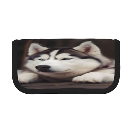 ZXMDZTSS Federmäppchen aus Leinen mit niedlichem Husky-Motiv, stilvolles zweifarbiges Design, Make-up- und Schreibwaren-Organizer für Schule, Reisen, Schwarz , Einheitsgröße, Reisetasche von ZXMDZTSS