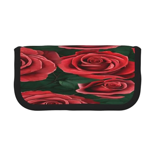 ZXMDZTSS Federmäppchen aus Segeltuch, Motiv: Rote Rose, stilvolles zweifarbiges Design, Make-up- und Schreibwaren-Organizer für Schule, Reisen, Schwarz , Einheitsgröße, Reisetasche von ZXMDZTSS